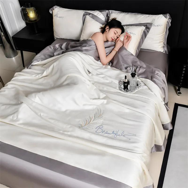 embroidery washed Tencel summer quilt 3-piece set four-piece set embroidered ice silk summer cool quilt air conditioner quilt