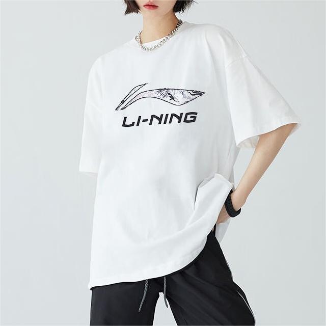 Li-Ning Sport Fashion Series Large Logo Printed Round Neck Short Sleeve T-Shirt Unisex Tops YHST165-1