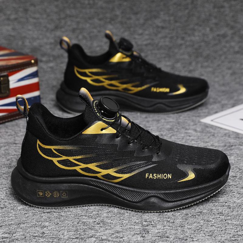 Men’s Summer Mesh Breathable Running Shoes with Rotating Buckle, Height-Boost, and Shock Absorption