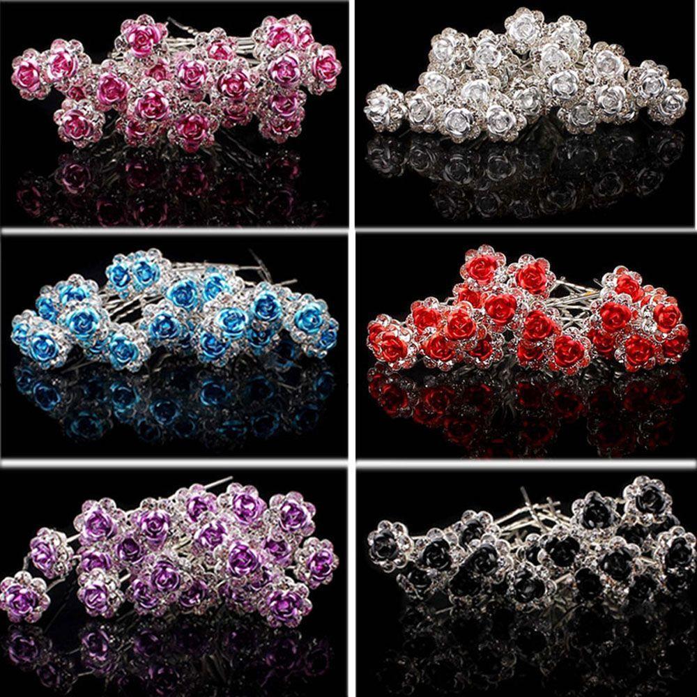 20PCS Jewelry Bridal Engagement Rhinestone Crystal Flower Hairpins Hair Clips