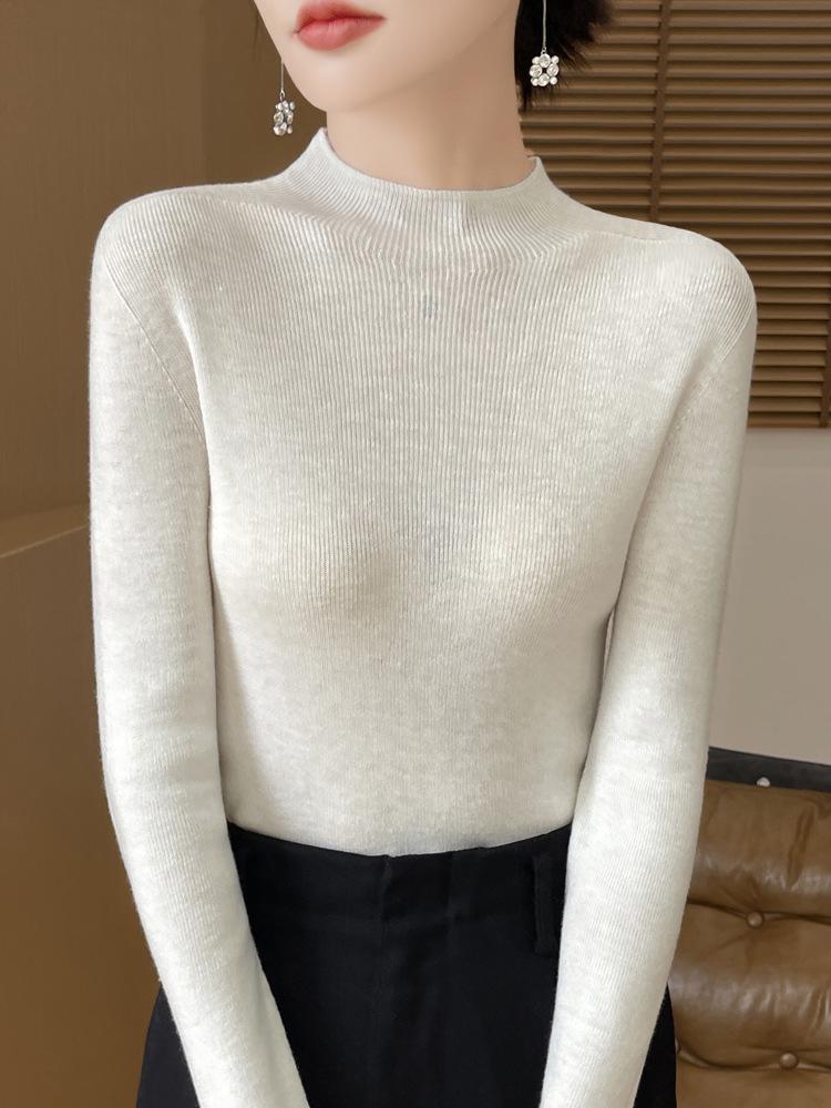 Women's Slim-Fit Half-High Collar Knitted Sweater for Autumn/Winter - Versatile and Comfortable
