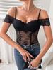Trendy Black Lace See-Through Strappy Backless Bodysuit