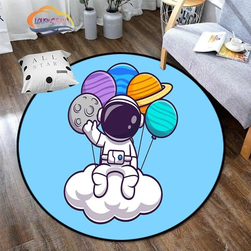 Space Universe Vector Ufo and Many Planets In Galaxy Round Bedroom Floor Mat Cosmos  solar system pattern Decoration Carpets