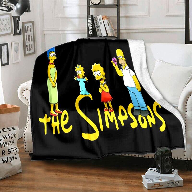 S-Simpson Měkký plyšový rozkládací pohovka Hodící Cartoon Moderní flanelové přikrývka Potah Tištěná přikrývka Dárek Piknikové deky