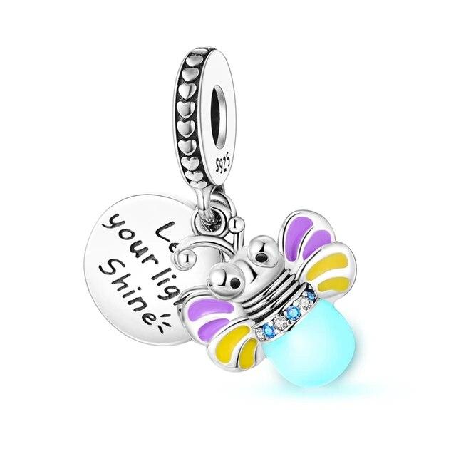 Charms Plata De Ley 925 Sterling Silver Glow-in-the-dark Bulb Firefly Dangle Charm Fit OriginalNew Bracelet Women Jewelry
