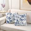 4 Fundas De Almohada Con Estampado Botnico Bohemio, 18.0 X 18.0 In, Diseño Floral Y De Mariposa Azul Y Blanco, Polister De