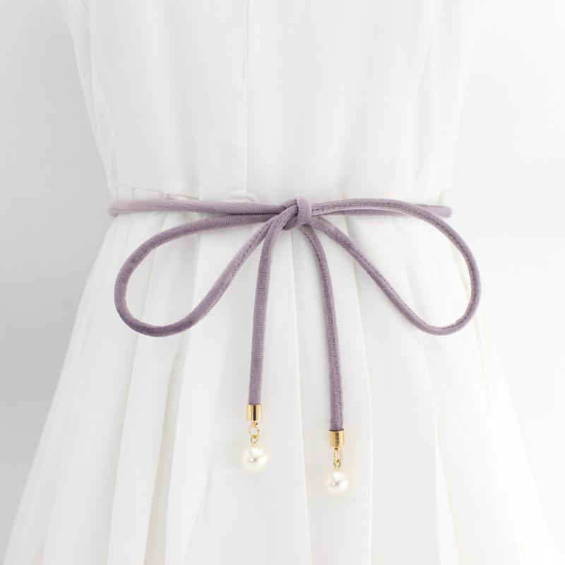 Women'S Pearl Flannel Knotted Thin Belt Dress With Simple Decoration Women'S Pearl Pendant Waist Chain