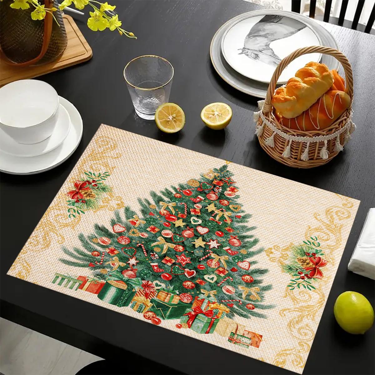 

Рождественские льняные плейсматы, украшение стола, печатный плейсмат, нескользящие, теплоизоляционные, противоожоговые подкладки, кухонные аксессуары 30X45cm