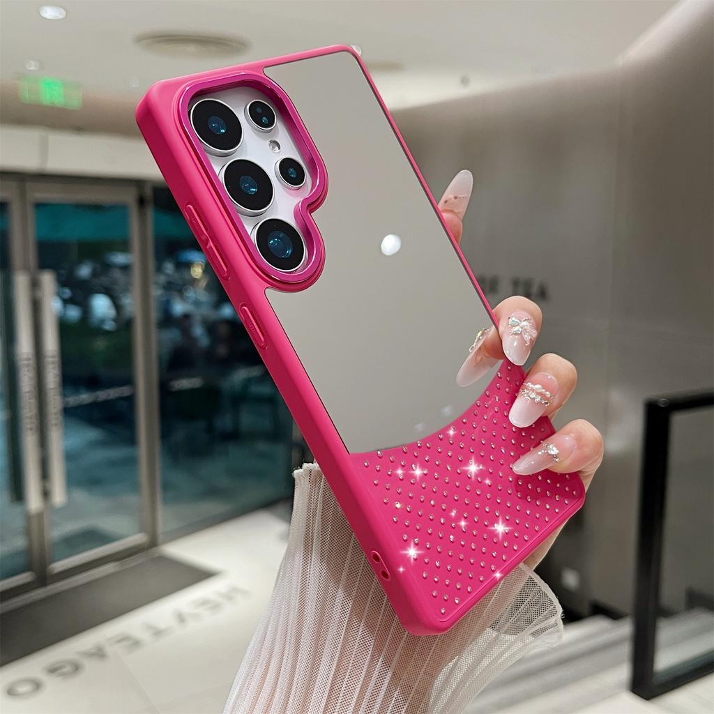 For Samsung Galaxy S24 Ultra Case Mirror Surface TPU+PC Shockproof Phone with Metal Lens Frame