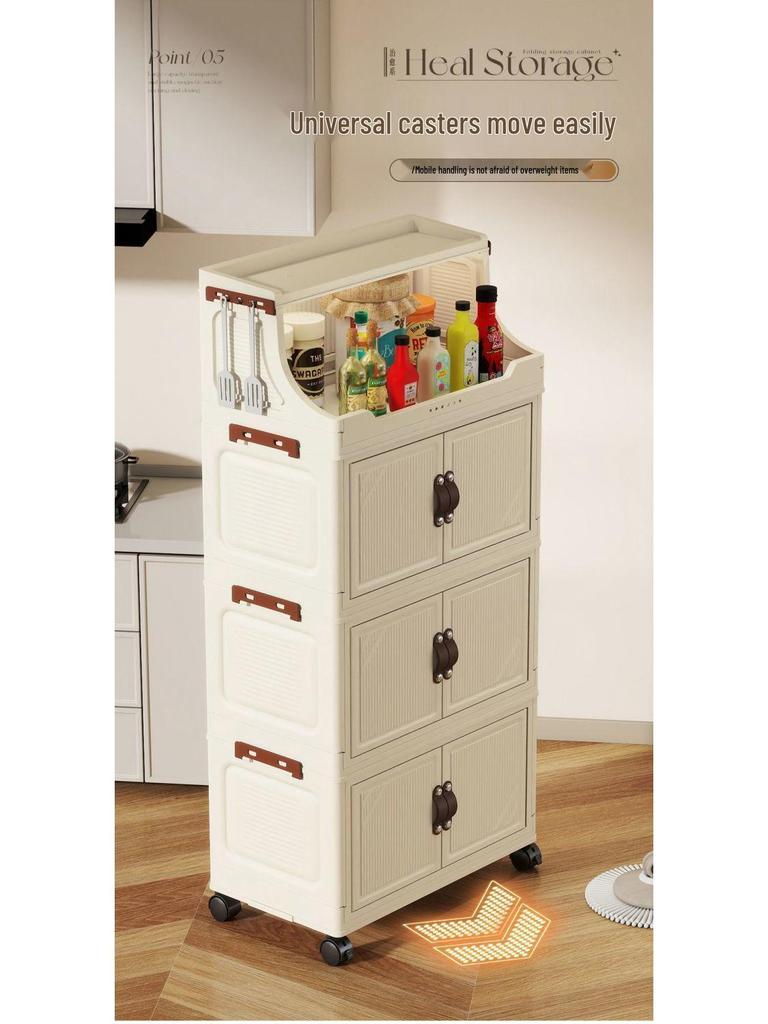 Multi-Layer Folding Bookcase with Wheels - Double Door, Moisture-Proof, Large Capacity, No Assembly Required.