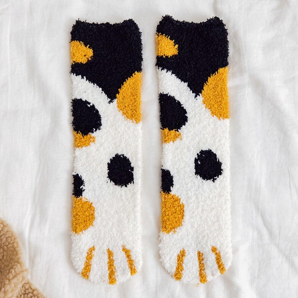 1 Pair Thicken Cat Paw Winter Socks Coral Fleece Sleeping Socks Cute Coral Fleece Warm Sock  Winter
