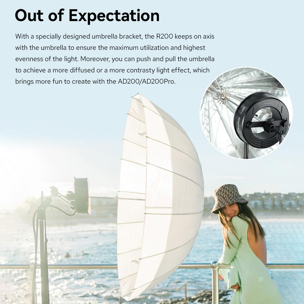 Godox R200 Ring Flash Head for Godox AD200 AD200Pro Flash 200Ws Flash Power Built in 10W Modeling Lamp 3 Level