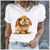 Women's Polyester 100% Cute Rabbit  Print T-shirt Loose Round Neck Casual Short Sleeve Fashion Top Wholesale Clothing Summer