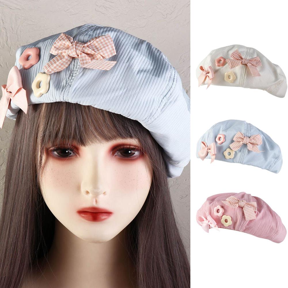 

Y2k Bow Flower Beret Cotton Painter Hat Sweet Octagonal Cap Ladies