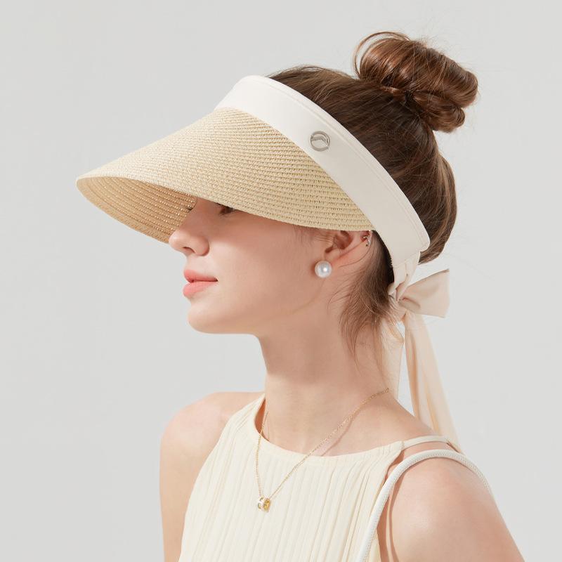 Cool Straw Hat Children's Outdoor Big Eaves Straw Hat Summer Shade Sunscreen Hat Versatile Fashion Ribbon Empty Top Hat