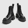 2025 Chunky Heel Black Mid Calf Platform Boots Women Fashion Lace Up Side Zip Design Soft Leather PU Biker Boots for Women Botas