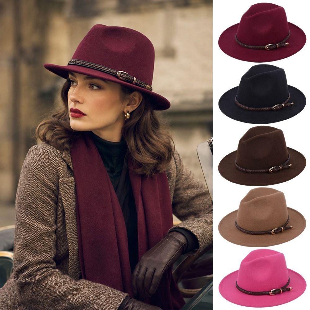 With Belt Buckle Felt Fedora Hats Vintage Cowboy Cap Fashion Panama Cap for Men Women