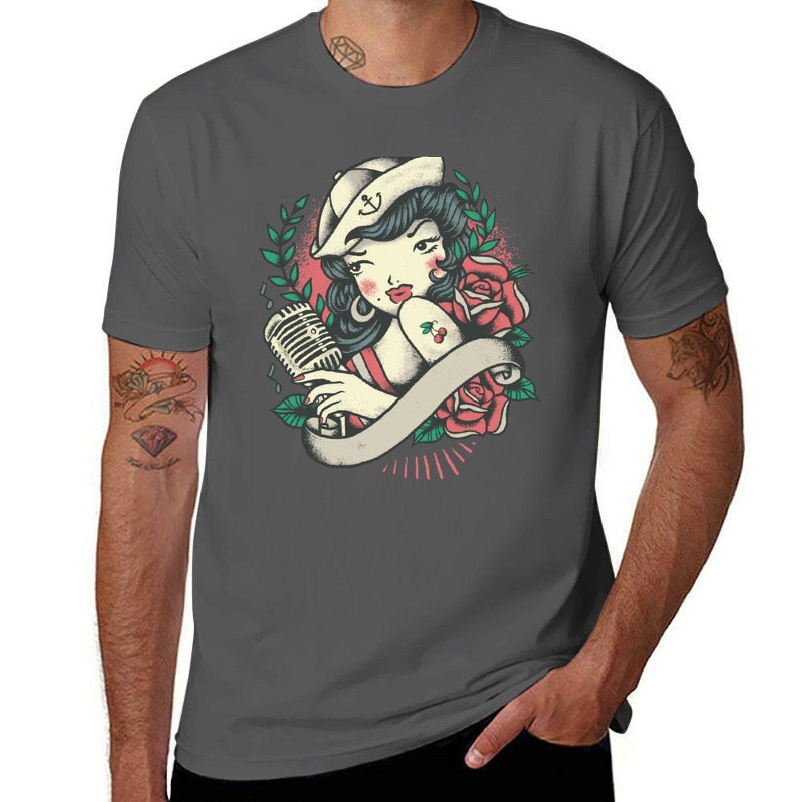 

Vintage Pinup Girl T-Shirt t shirts for man slim fit funny t shirts cotton T-Shirt 4XL