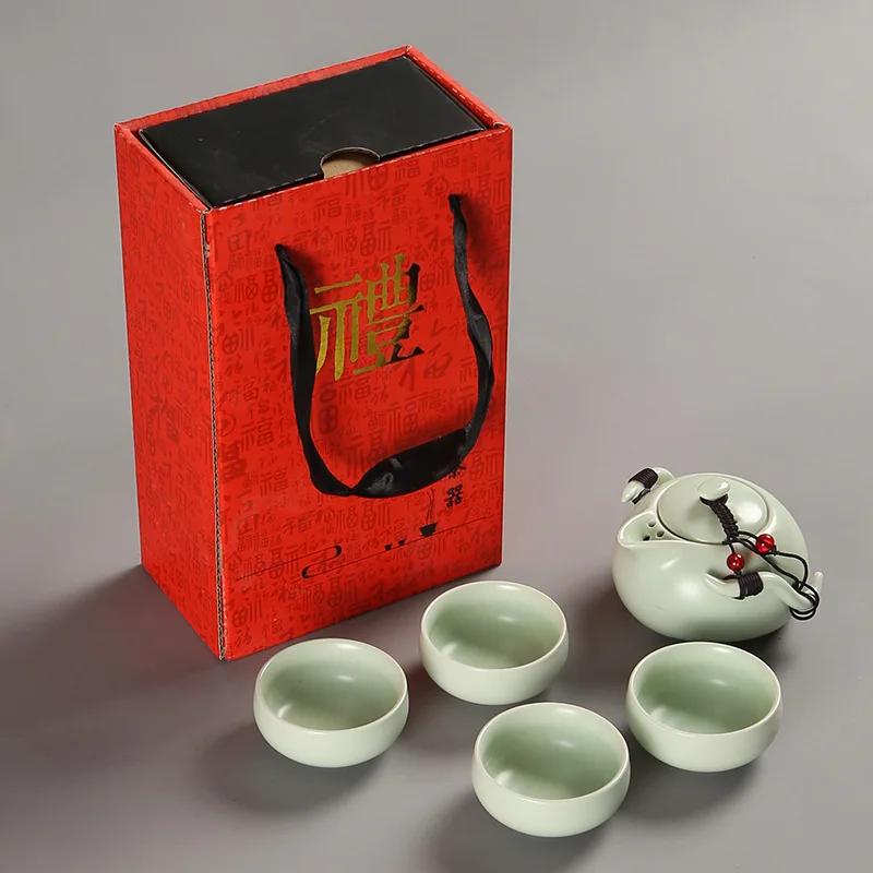 New Chinese Tea Gift Travel Set Kung Fu Portable Teapot Porcelain Teaset Gaiwan Cups of Ceremony