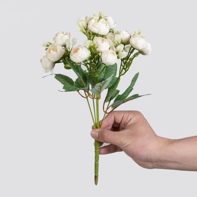 15 Heads Silk Roses Small Tea Bud Artificial Flowers Wedding Festival Room Decor Home Ornamental Flowerpot Photography Props Diy