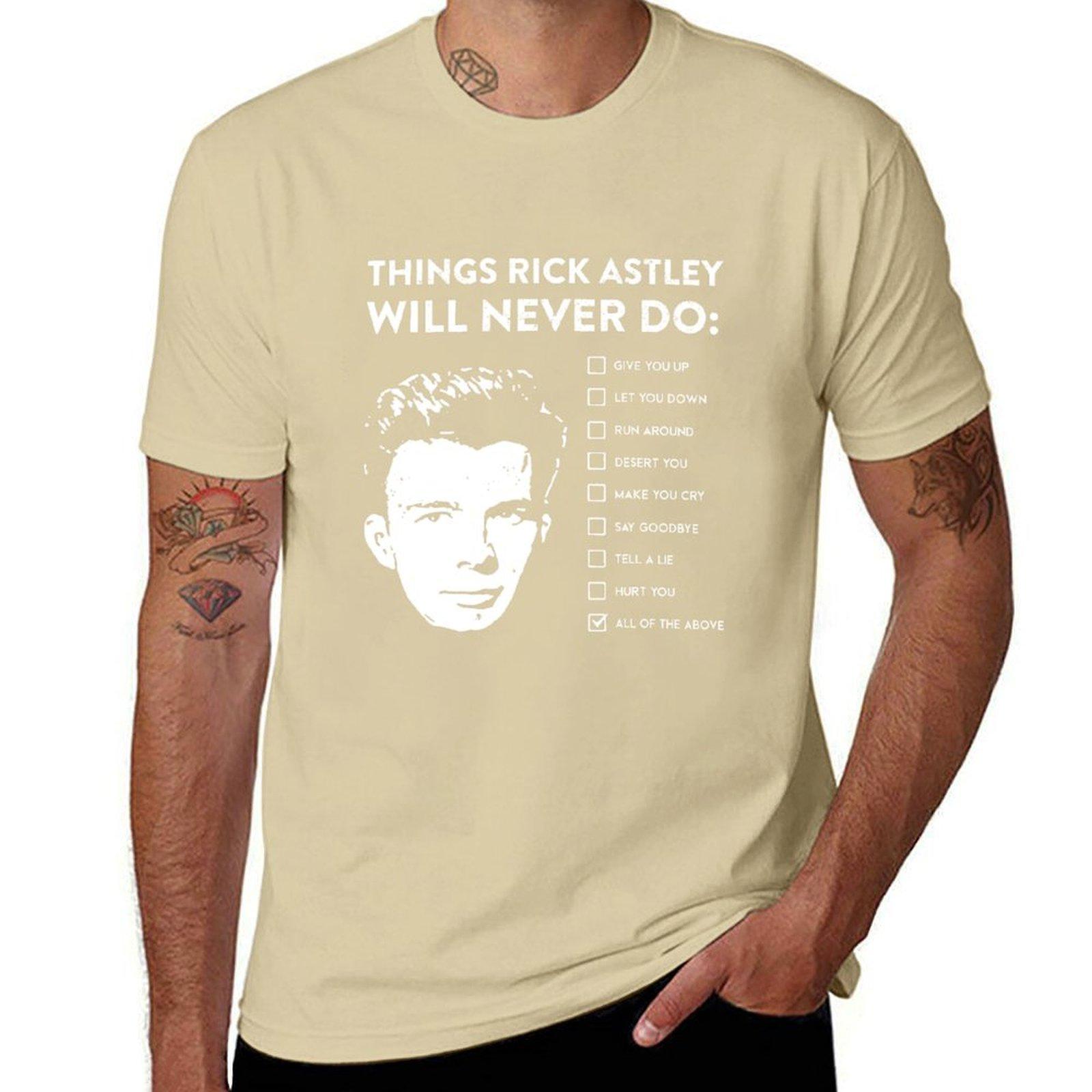 

Things Rick Astley Will Never Do T-Shirt funnys aesthetic clothes tops mens cotton t shirts 4XL