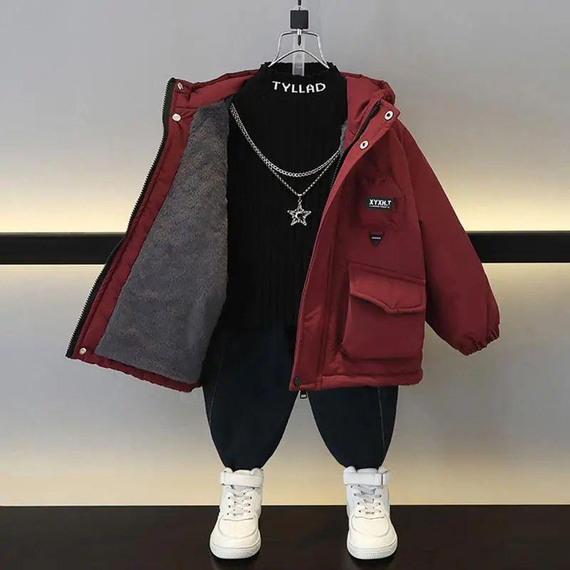 

Мальчиковое зимнее пальто 2025 с флисовой подкладкой – Стильная парка с хлопковой набивкой для осени и зимы 100 (Height: ~95cm)