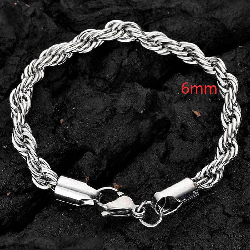Fashion Titanium Steel Spiral Hemp Rope Twisted Chain Couple Bracelet with Lobster Clasp - Multi-Size Hip Hop Trend