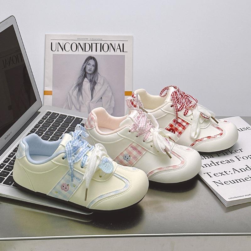 Cute Plaid Puff Little White Shoes Women's Shoes New Summer Niche Original Design Thin Versatile