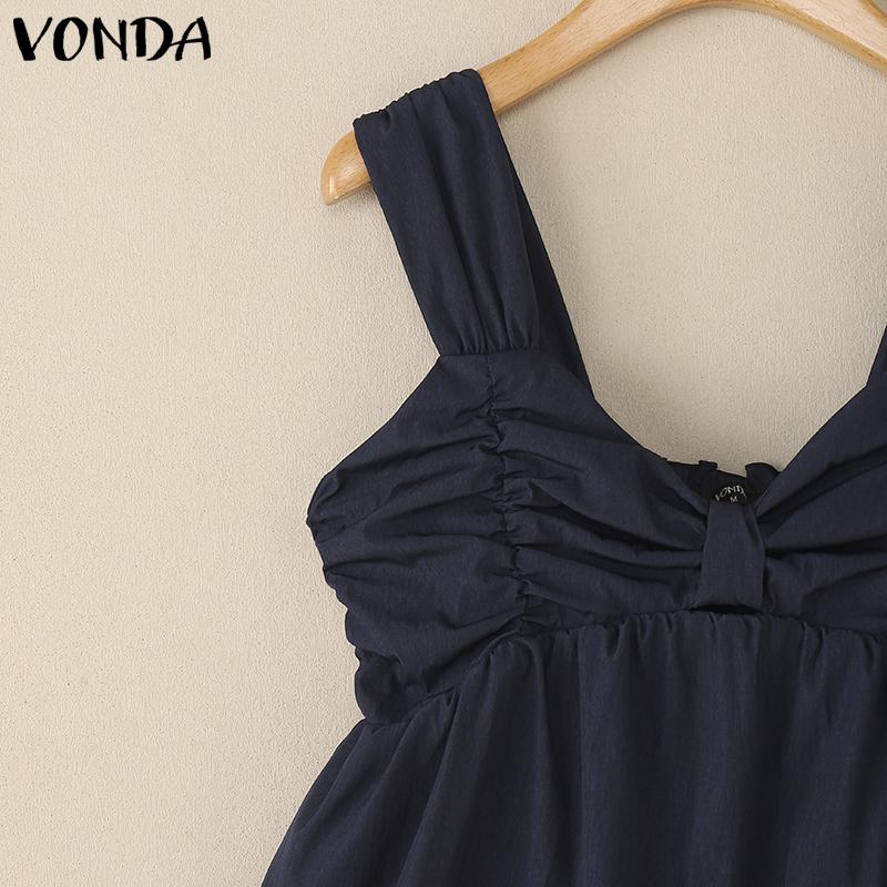 VONDA Women Strap Sleeveless Ruffled Back Elastic Casual Stretch Tank Tops
