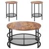 3 Pieces Round Coffee Table Sets, 80 cm Industrial Living Room Table with 2 End Side Tables, Easy Assembly Coffee and End Tables Sets with Metal Legs,
