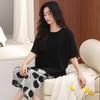 Short-sleeved pajamas women's summer pure cotton 1011 new cropped pants women's summer large-size loungewear suit spring and autumn