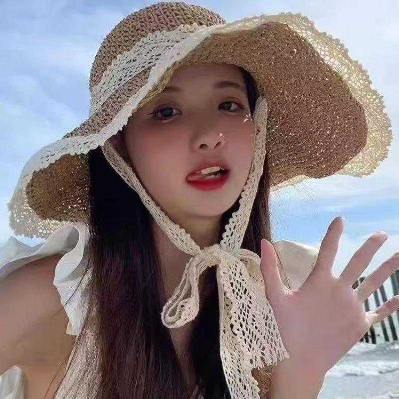 Summer Straw Hat Foldable Sun Hat Wide Large Brim Beach Hats  Holiday Straw Hat Beach Uv Protection Cap
