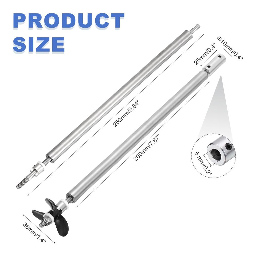 uxcell RC Boat Drive Shaft W Propeller and Coupling Joint Assembly Kit, L250mm Shaft, L200mm Sleeve, D36mm Three-Propeller, 5mm Motor Shaft