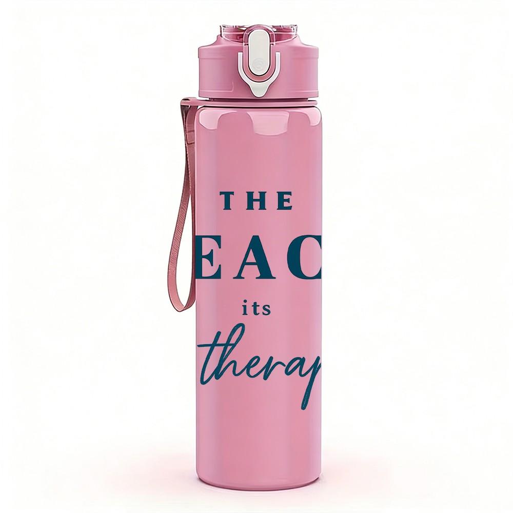 1PC The Beach Is My Therapy Letter Print 750ml Color Plastic Sports Water Bottle Leakproof Flip Straw Lid Suitable for Sports Office Home Use