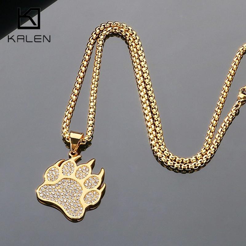 Hip Hop Gold Color Zirconia Dog Paw Pendant Necklace for Men Larger Cross Stainless Steel Jewelry Rock Women's Accessory Gift