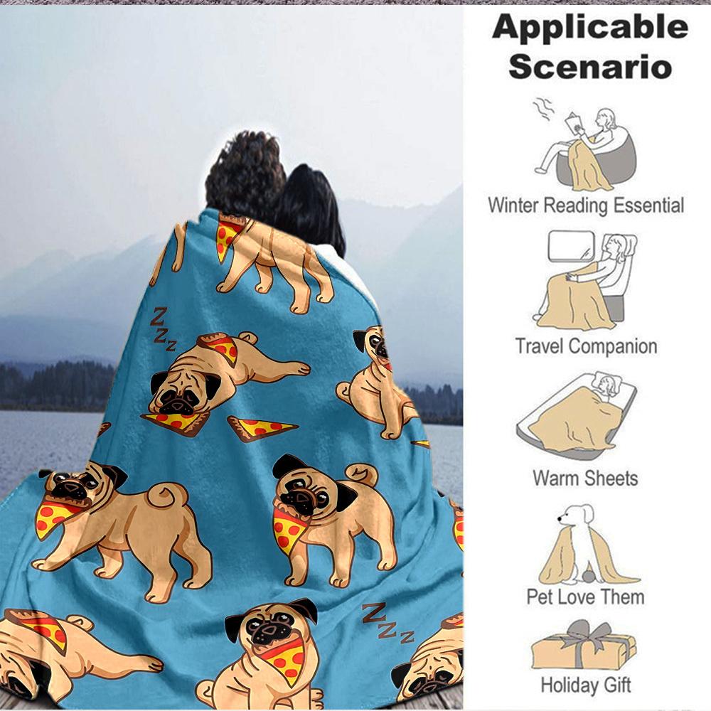 1pc Pug, Pizza Blanket Warm, Cozy, And Soft, Suitable for Sofas, Beds, Cars, And Office Use.Perfect for Camping And Travel, Making It a Great Gift for