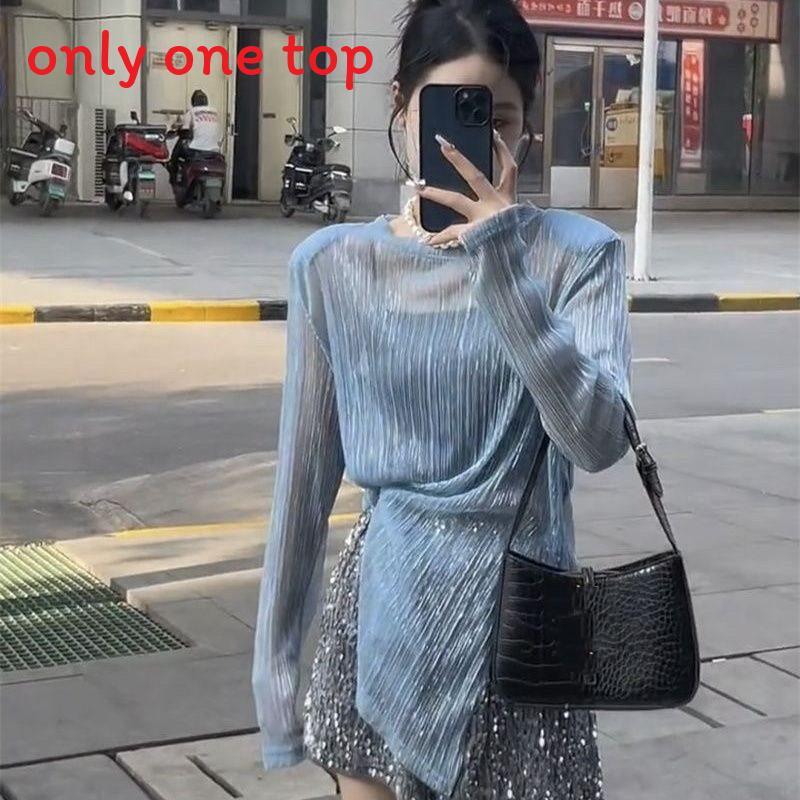 Hanbok Irregular Shine Thread Sun Protection Tshirt For Autumn Casual Women