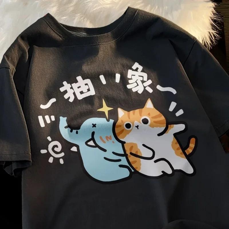 Brand New Cat Print Short-Sleeve T-Shirt Summer Collection Sale Man and Woman  Breathable Tee Top 2025 Kawaii Casual Tees Shirts