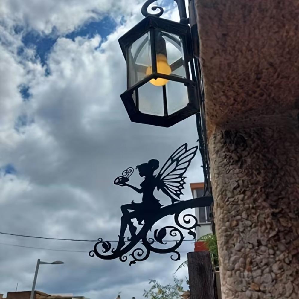 1 Stück Feen-Wandkunst aus Metall für draußen, Silhouetten-Plakette, Skulptur für Gartendekoration, Zaun, Herbstdekoration, Halloween-Dekoration