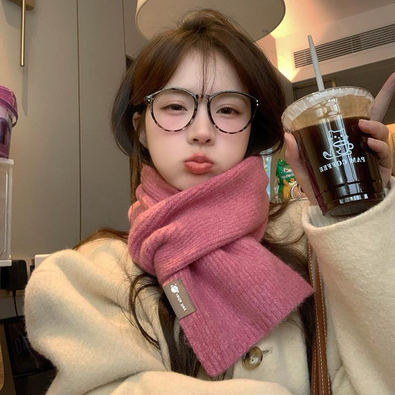 Romantic Solid Color High End New Small Scarf for Women in Winter Korean Atmosphere Student with Wool Scarf for Men