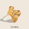 Xia Ling 18K Gold-Plated Stainless Steel Open Ring with Flower Leaf Design