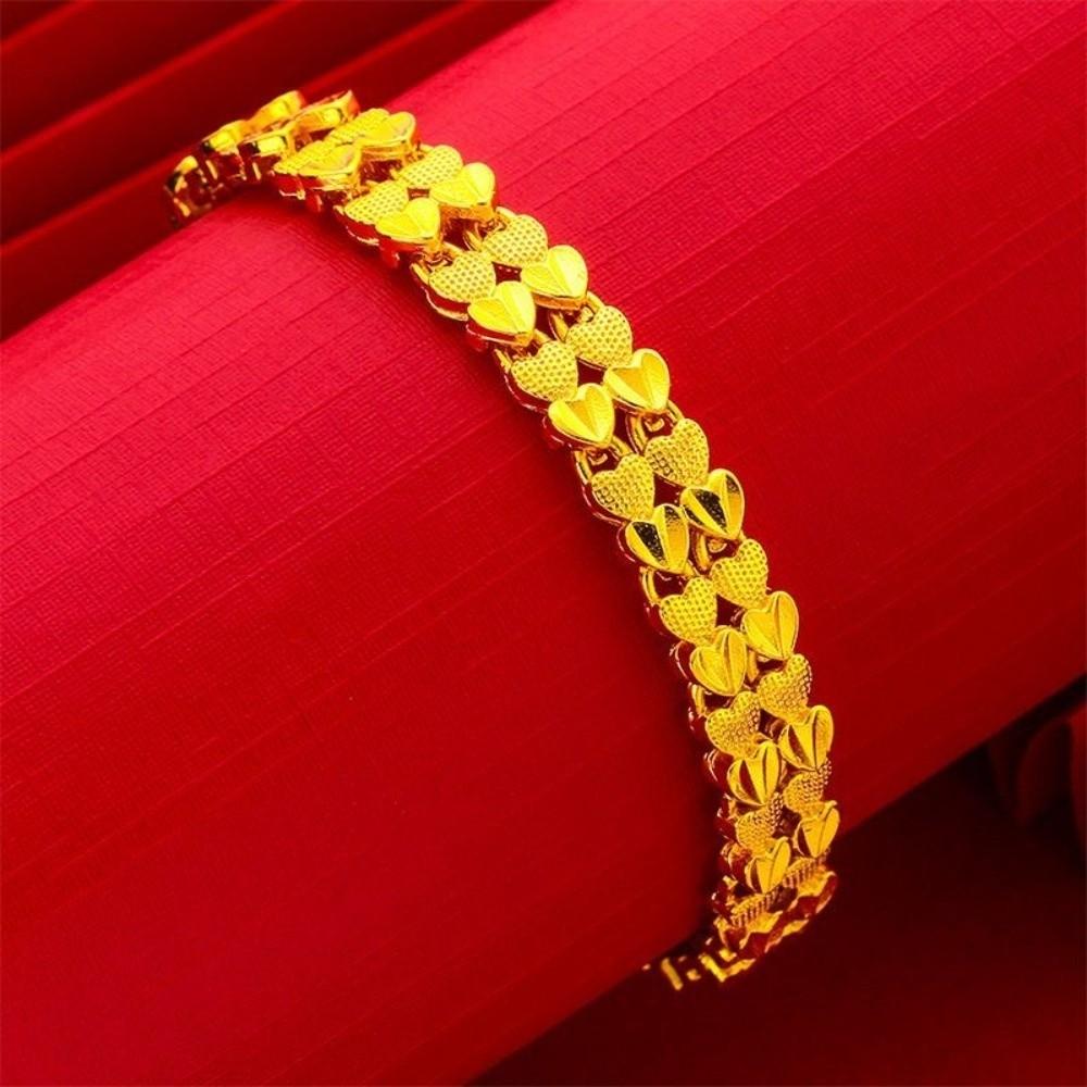 Fashionable Love Heart Golden Bracelet Flower Ornaments Hollow Bracelet Alloy Jewelry Chinese Style Bangles Gifts