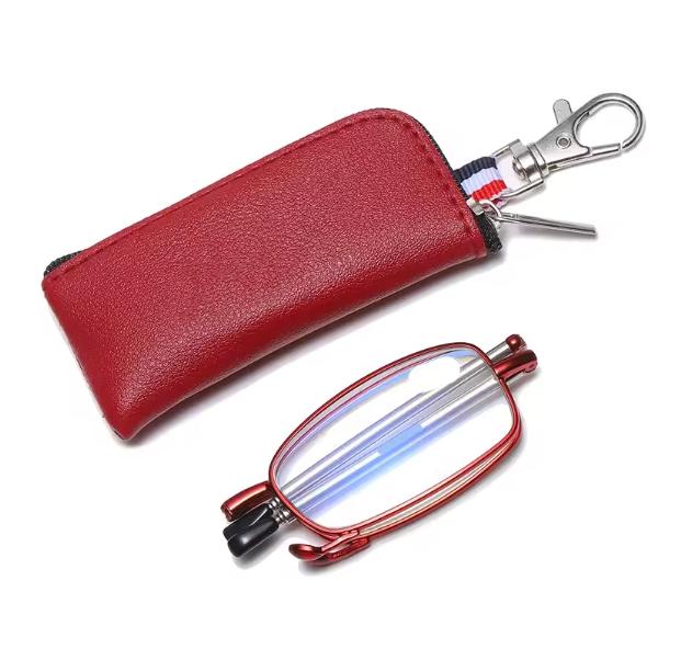 Foldable Reading Glasses Men Women Metal Frame Blue Light Resistant EyeGlasses with Zipper Bag Prescription Eyewear +1.0 To +4.0