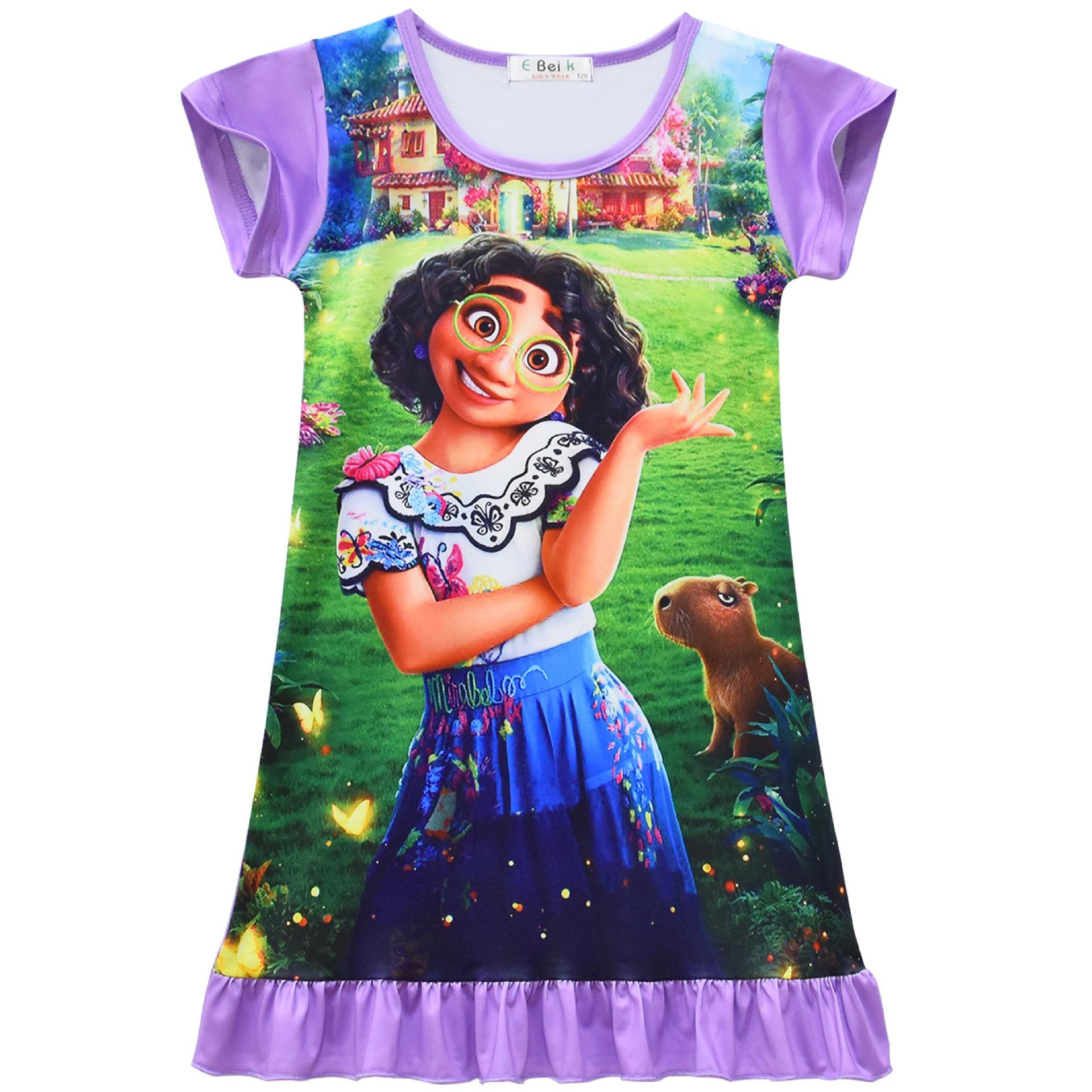Animated Cartoon Digital Printing, Girls  Dresses, Children S Loungewear Milk Silk Pajamas Skirt 2343 100 фиолетовый