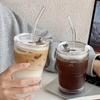 1 stück 450 ml Streifenglas Tasse Transparente Gläser Mit Deckel und Strohhalm Eis Kaffeetasse Teetasse Saftglas Milch Wassertasse Trinkgeschirr