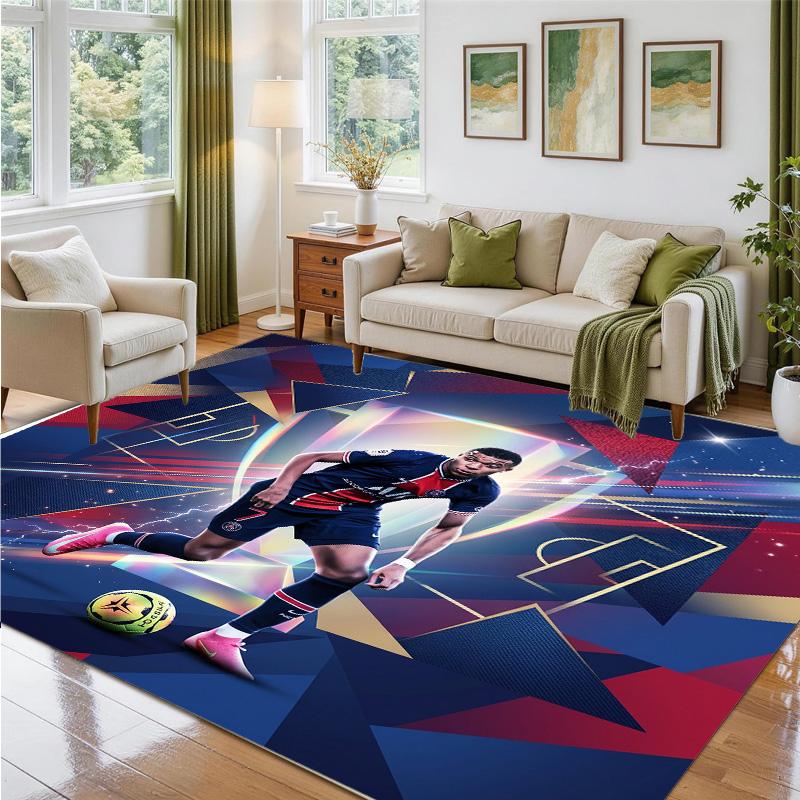 Kylian Mbappe Design Crystal Velvet Rug Soft Decorative Mat for Bedroom Entrance