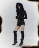 Bonienkiye Distressed Seam Fur Hood Zip-Up (Washed Black)