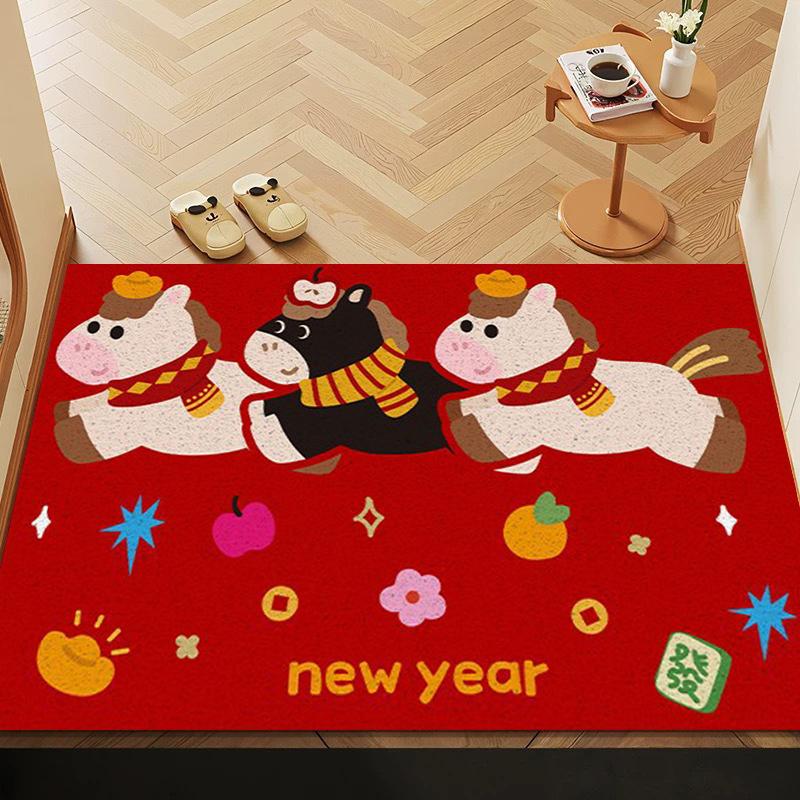 Chinese New Year Entry Door Mat Spring Festival Bedroom Bath Non-slip Rug Carpet Entrance Doormat Horse Year Decoration