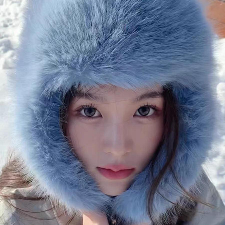 Plush Lei Feng Hat for Women In Winter Thickened Warm Ear Protection Hat Northeast Snow Town Imitation Mink Long Haired Locomotive Hat for Men