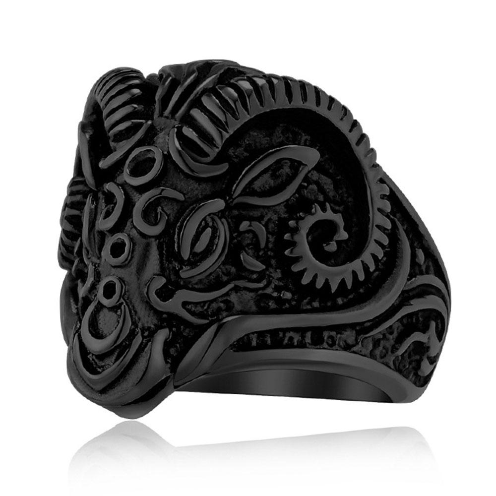 

Vintage Goat Head Stainless Steel Ring for Men, Personalized and Domineering Ram Titanium Steel Wrench Hand Jewelry 7 чёрный
